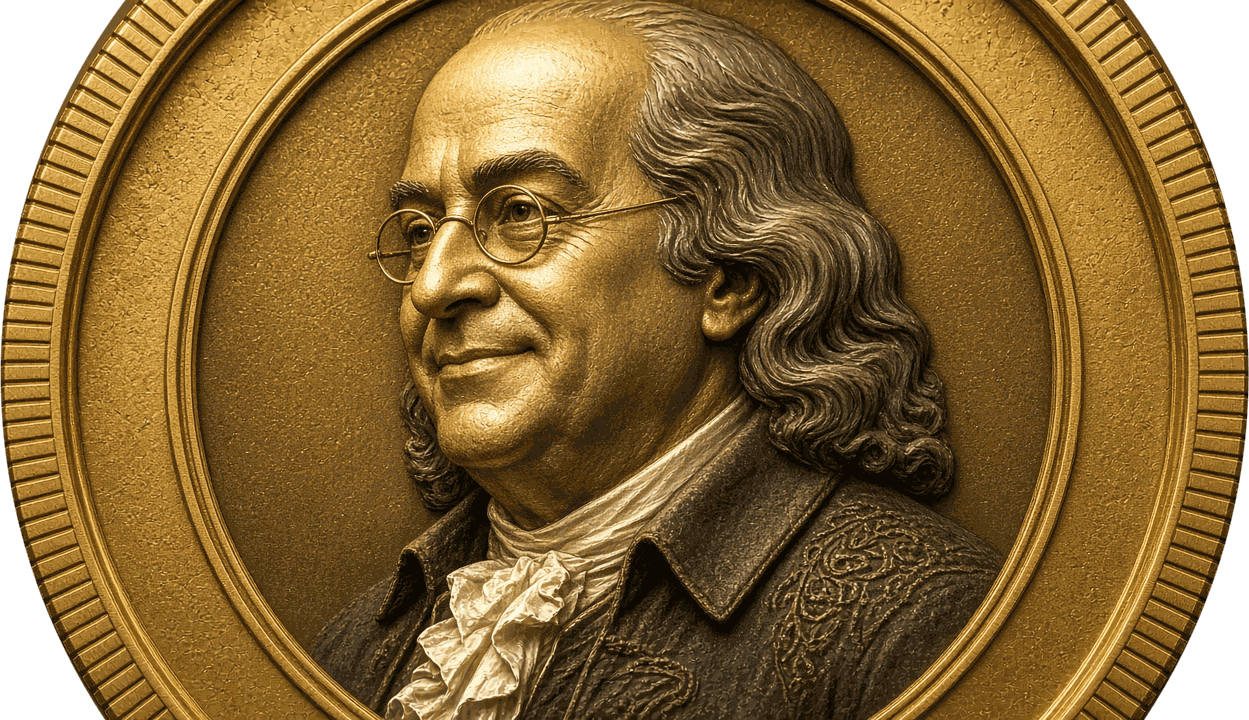 Gold coin medallion of Ben Franklin